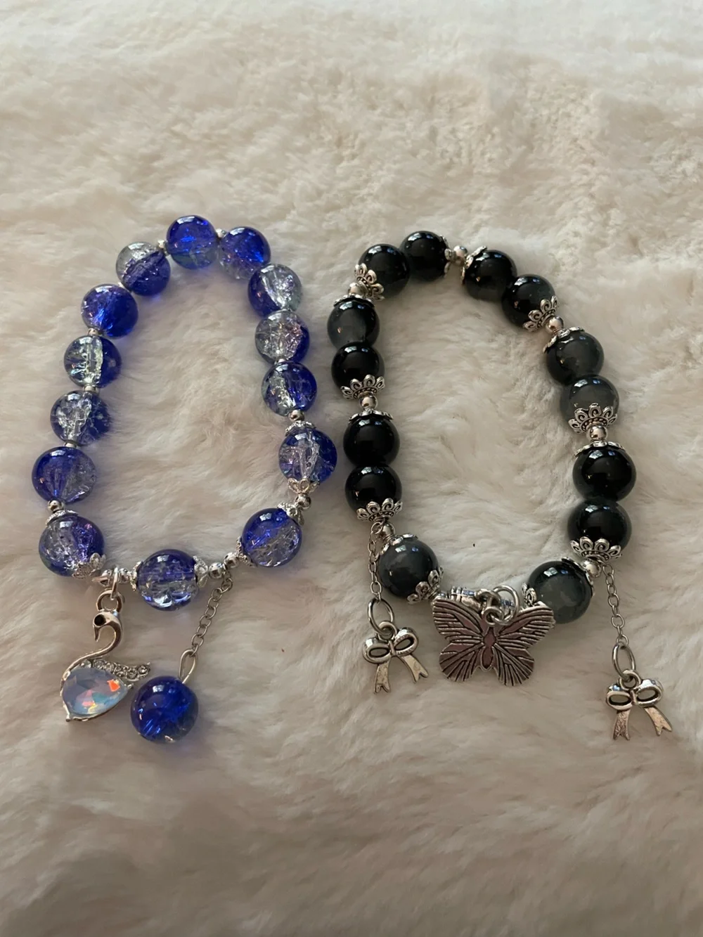 Elegant Blue Glass swan /butterfly beaded Bracelets set of 2 - nwot